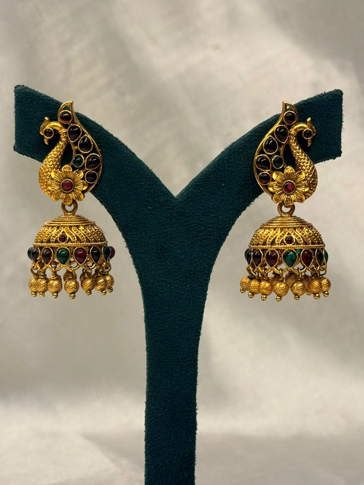 Traditional Gold Peacock Jhumka Earrings with Red,llb720