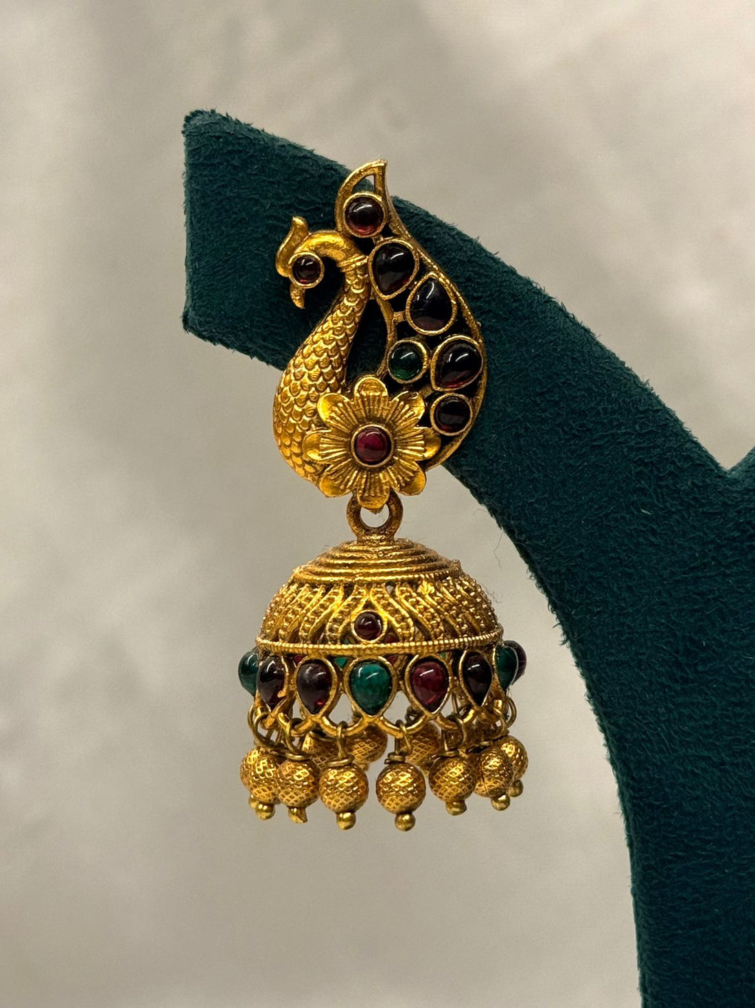 Traditional Gold Peacock Jhumka Earrings with Red,llb720