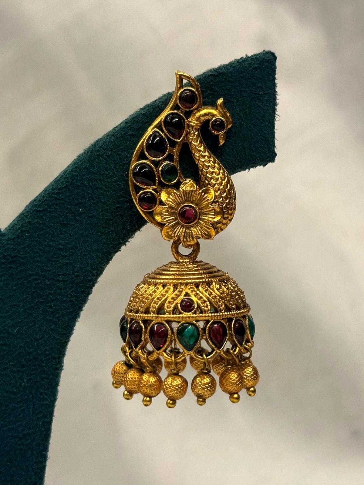 Traditional Gold Peacock Jhumka Earrings with Red,llb720