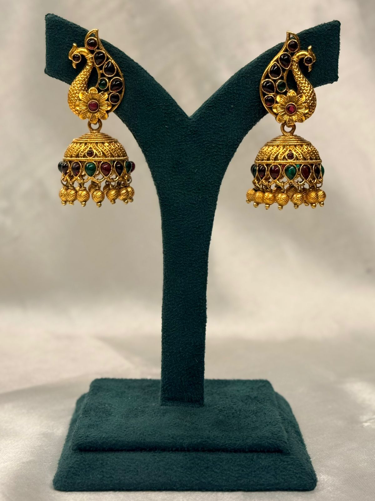 Traditional Gold Peacock Jhumka Earrings with Red,llb720