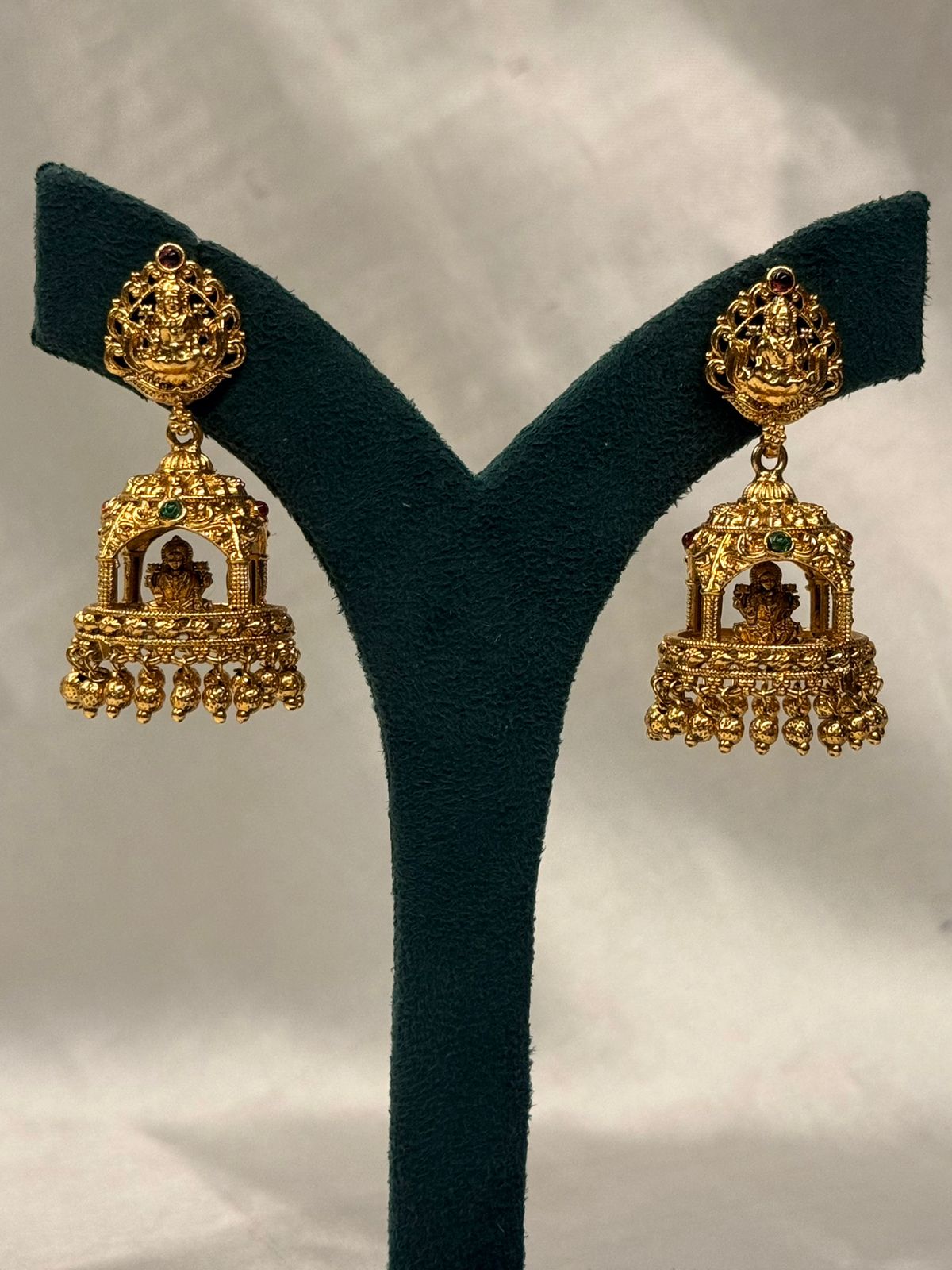 Gold Plated Temple Jhumka Earrings with Lakshmi Idol Design,llb729