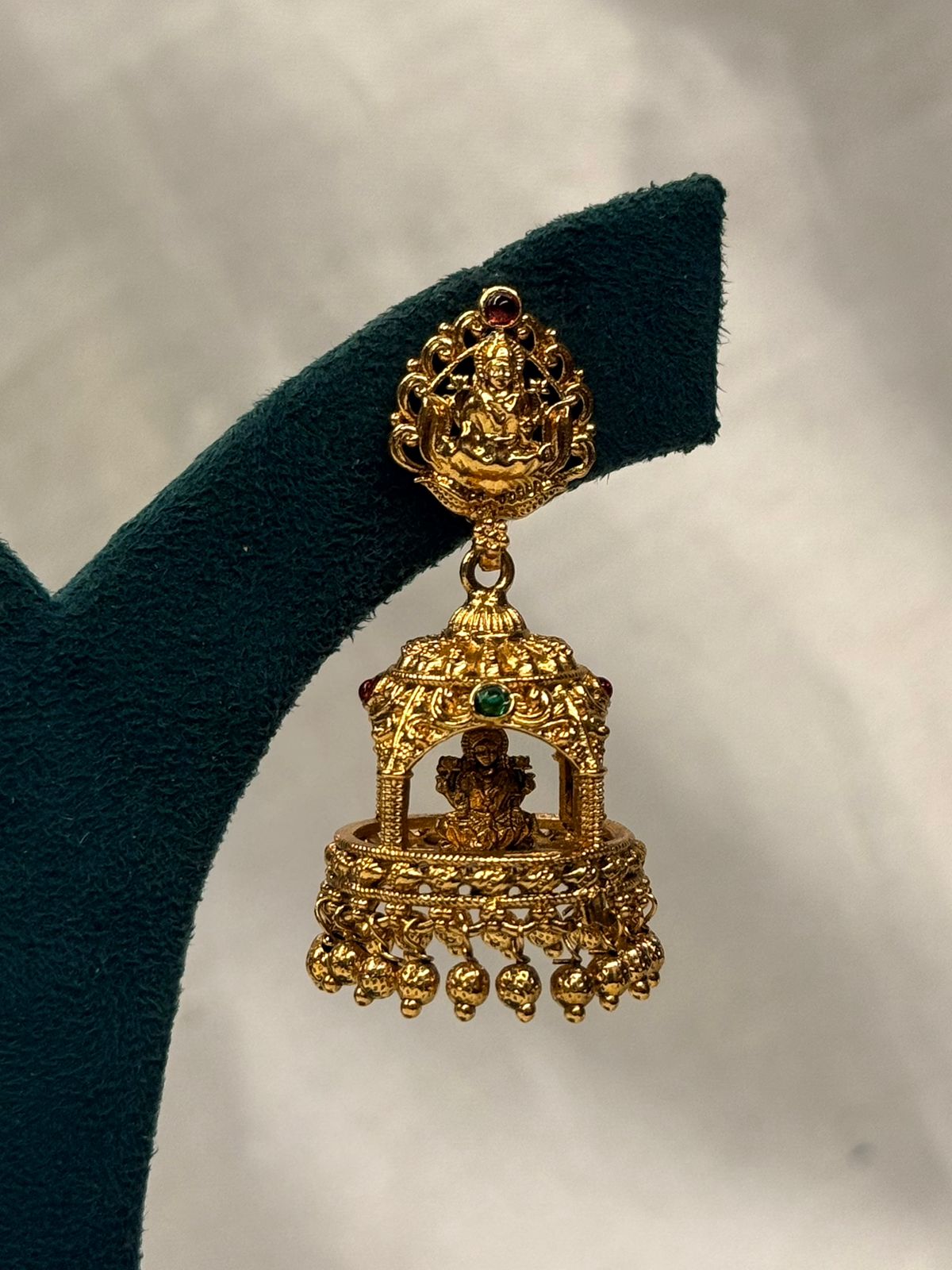 Gold Plated Temple Jhumka Earrings with Lakshmi Idol Design,llb729