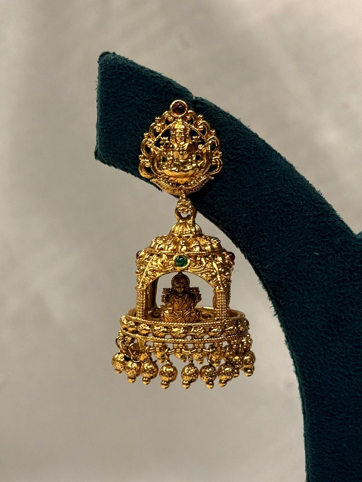 Gold Plated Temple Jhumka Earrings with Lakshmi Idol Design,llb729