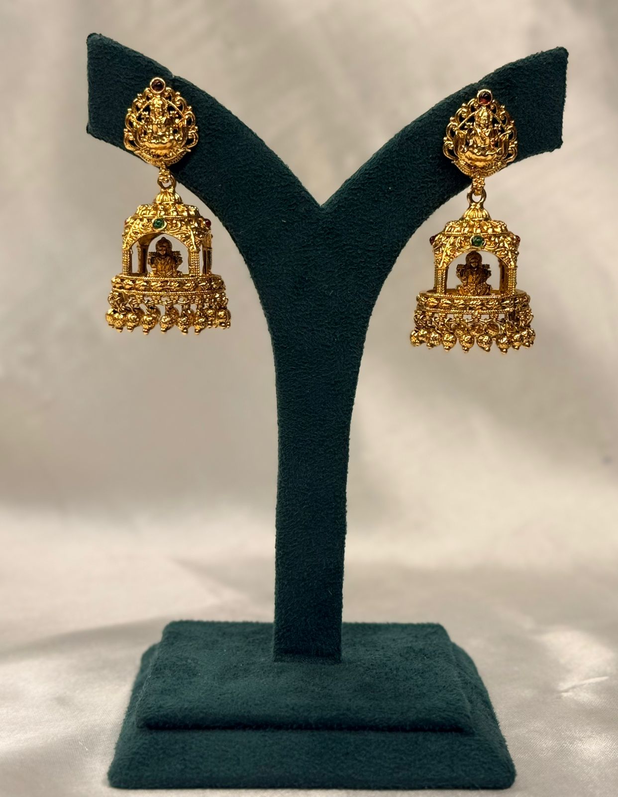 Gold Plated Temple Jhumka Earrings with Lakshmi Idol Design,llb729
