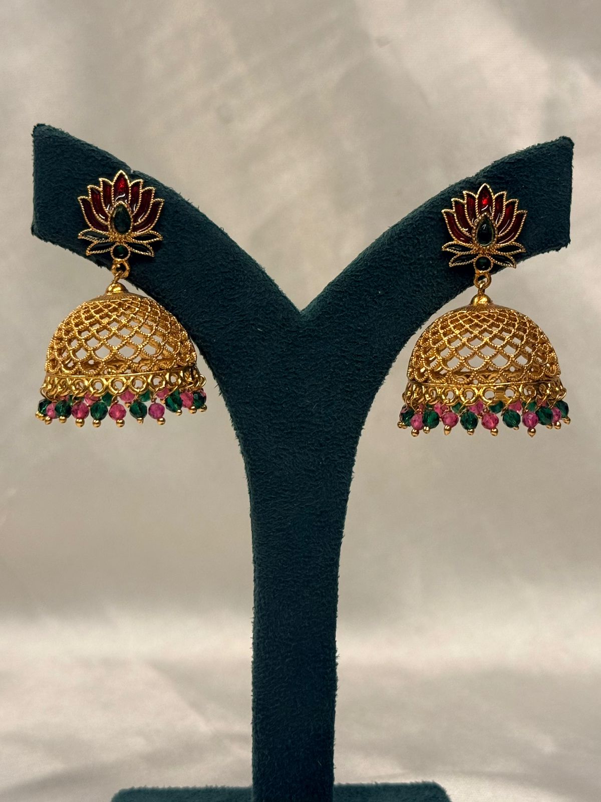 Traditional Gold Plated Lotus Jhumka Earrings,llb722