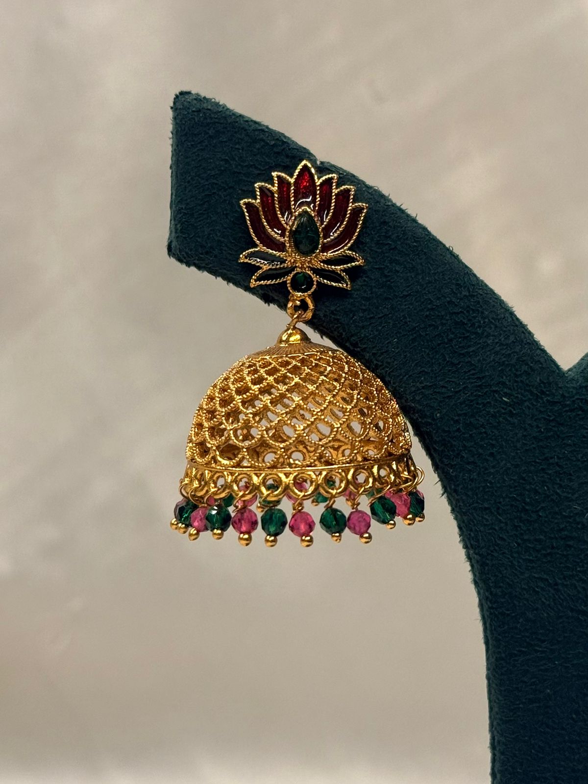 Traditional Gold Plated Lotus Jhumka Earrings,llb722