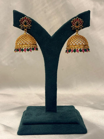 Traditional Gold Plated Lotus Jhumka Earrings,llb722