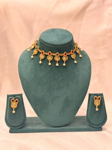 Antique Gold-Plated Lakshmi Coin Necklace Set,llb744