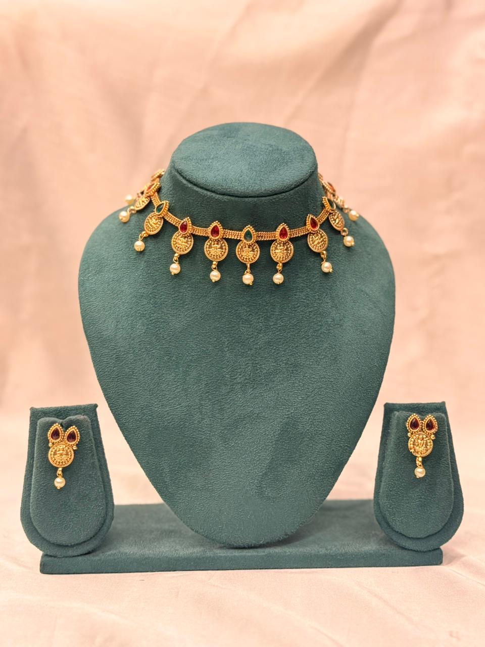Antique Gold-Plated Lakshmi Coin Necklace Set,llb744