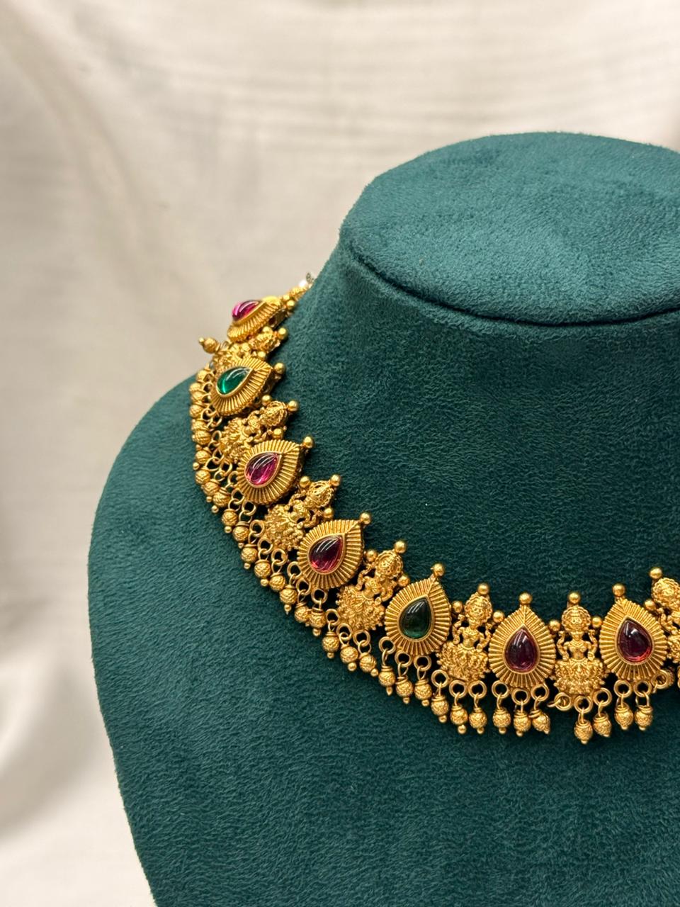 Antique Gold-Plated Multi-Color Guttapusalu Necklace Set,llb743
