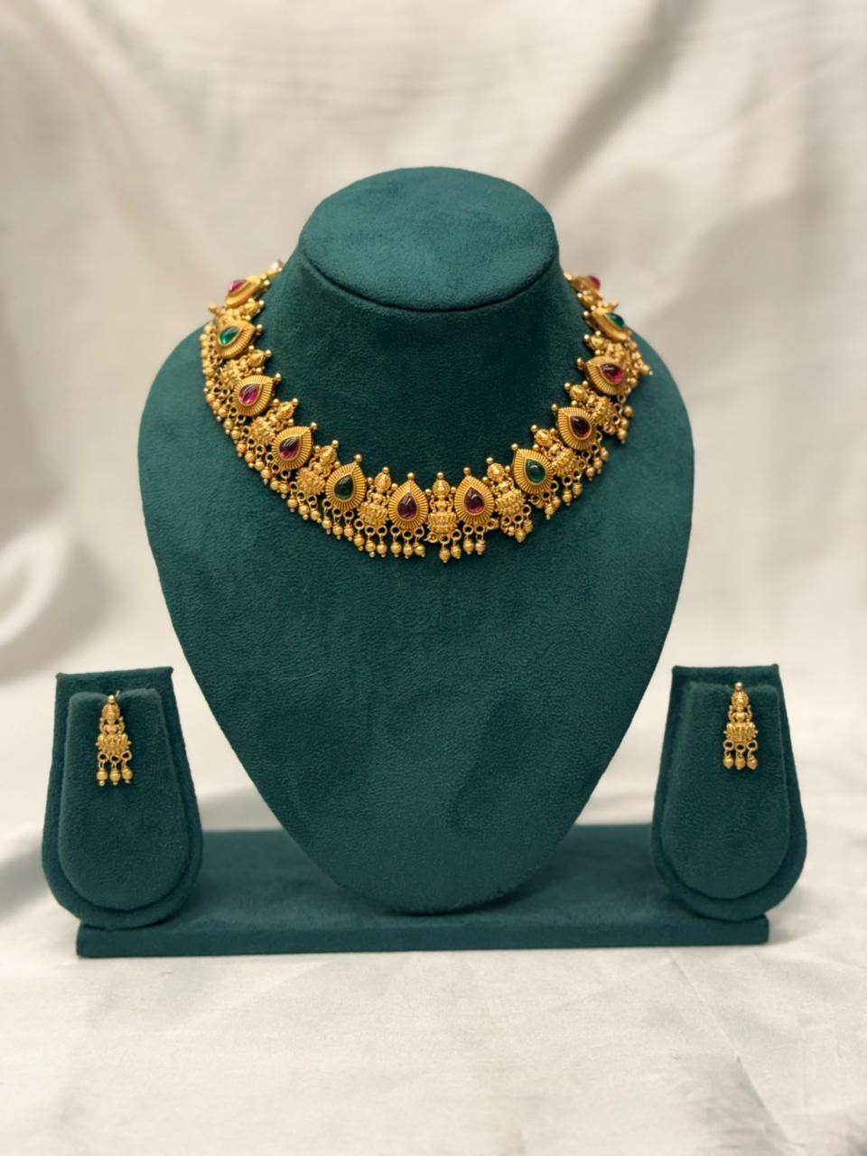 Antique Gold-Plated Multi-Color Guttapusalu Necklace Set,llb743