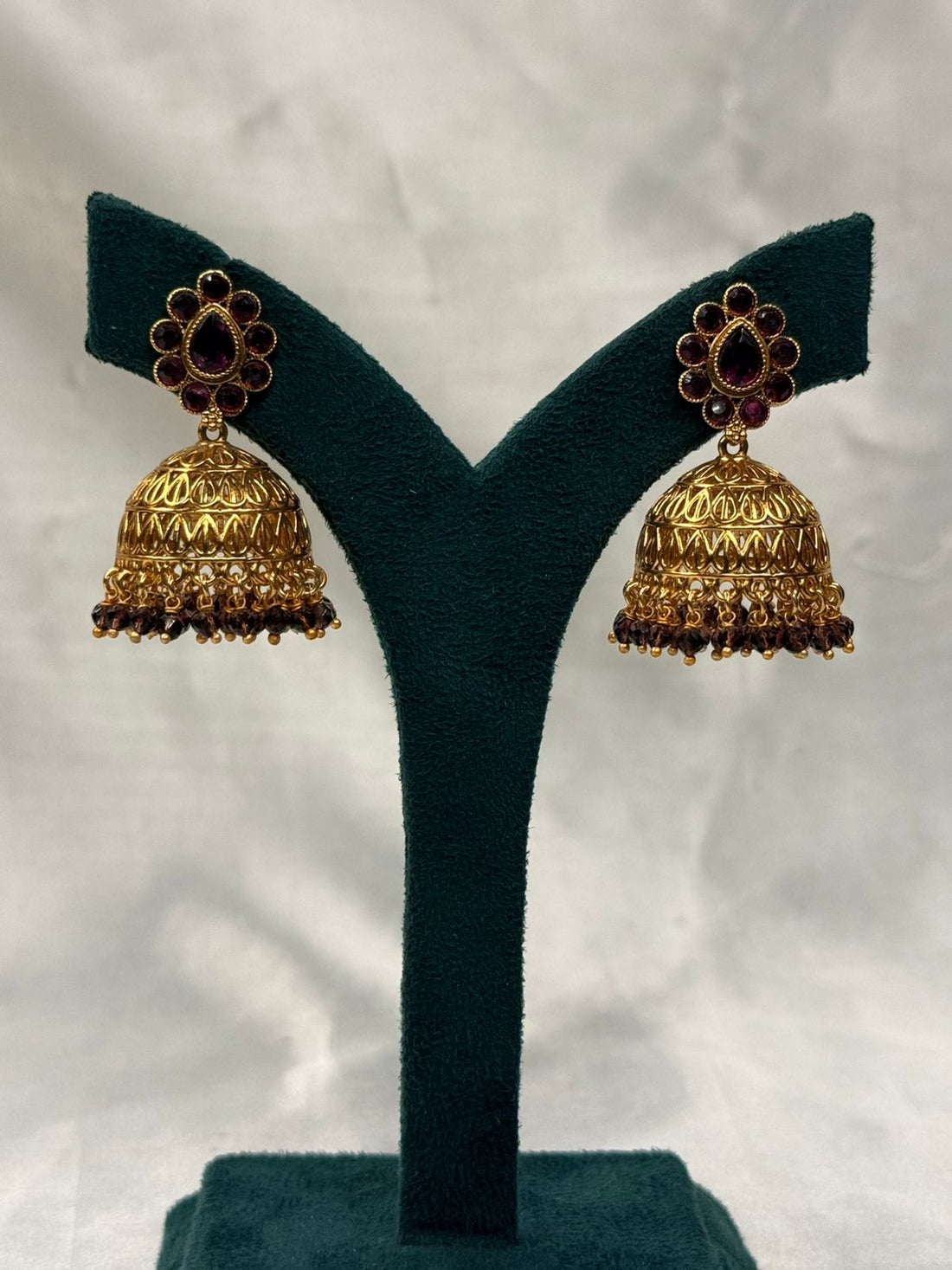 Antique Gold-Plated Emerald Green Floral Jhumka Earrings,llb738