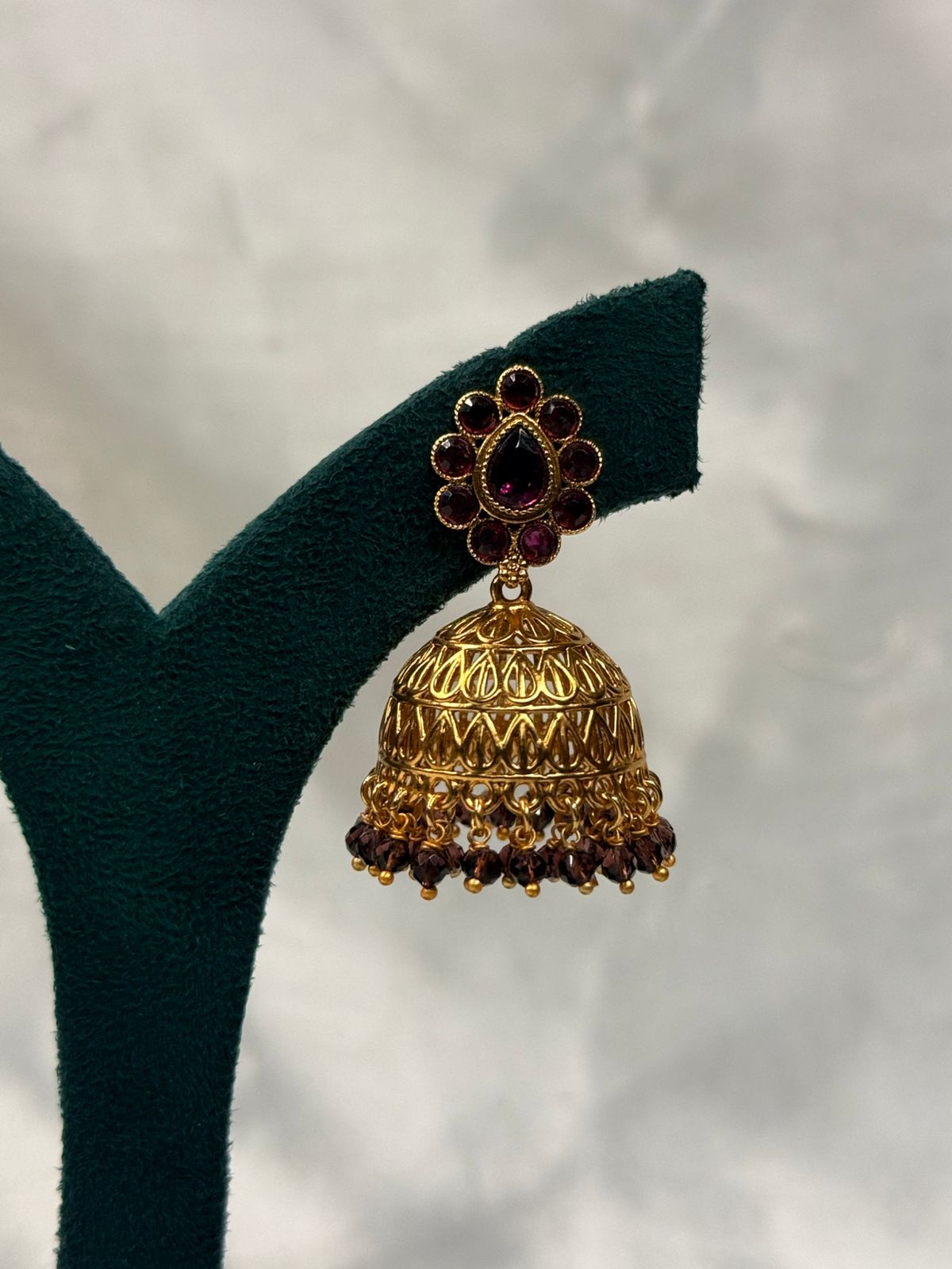 Antique Gold-Plated Emerald Green Floral Jhumka Earrings,llb738
