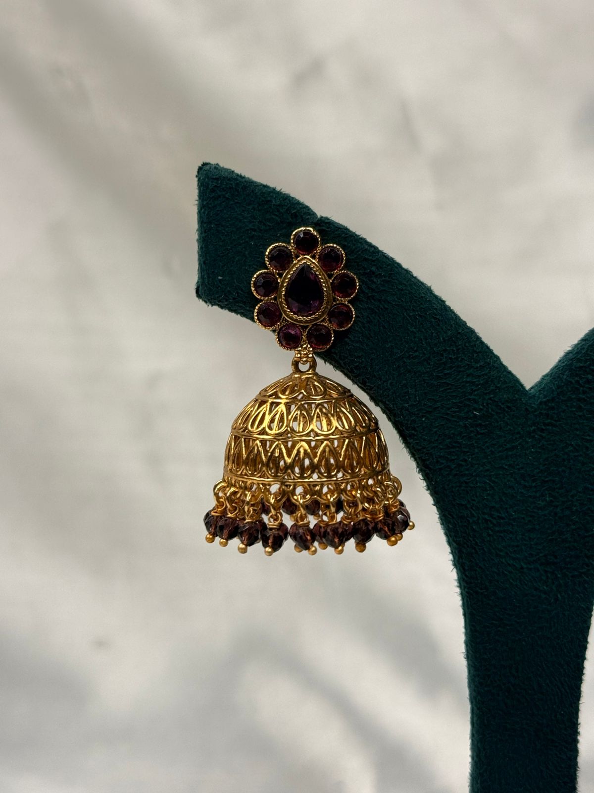 Antique Gold-Plated Emerald Green Floral Jhumka Earrings,llb738