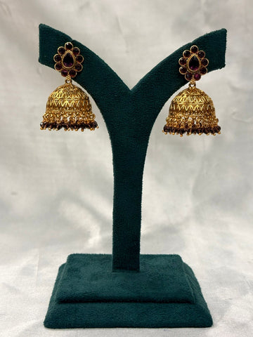 Antique Gold-Plated Emerald Green Floral Jhumka Earrings,llb738