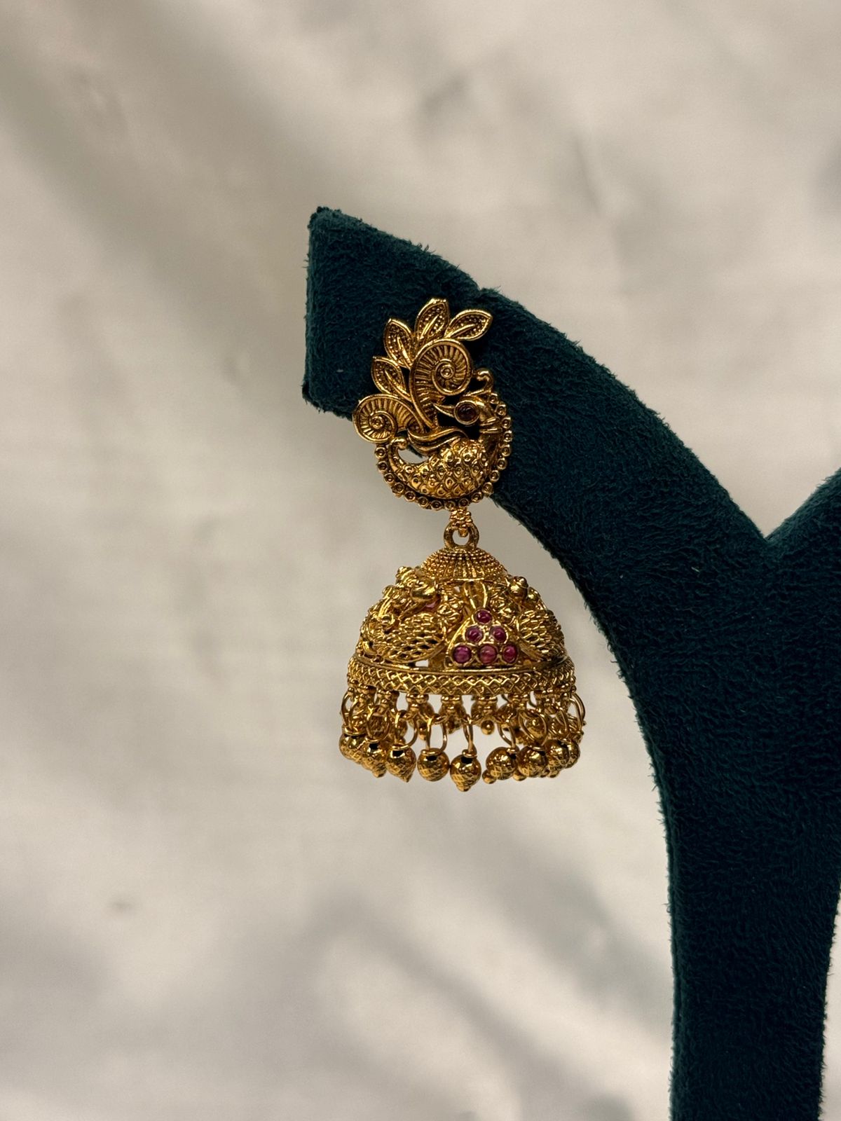 Antique Gold-Plated Peacock Jhumka Earrings with Ruby Stones,llb734