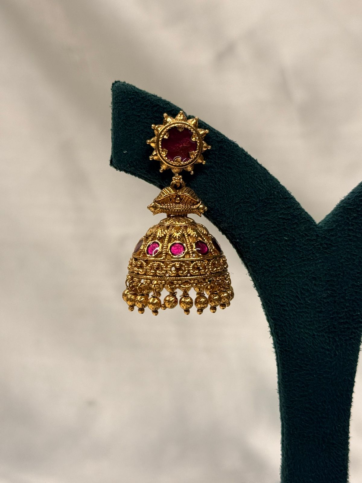 Antique Gold-Plated Sun-Motif Ruby Jhumka,llb746