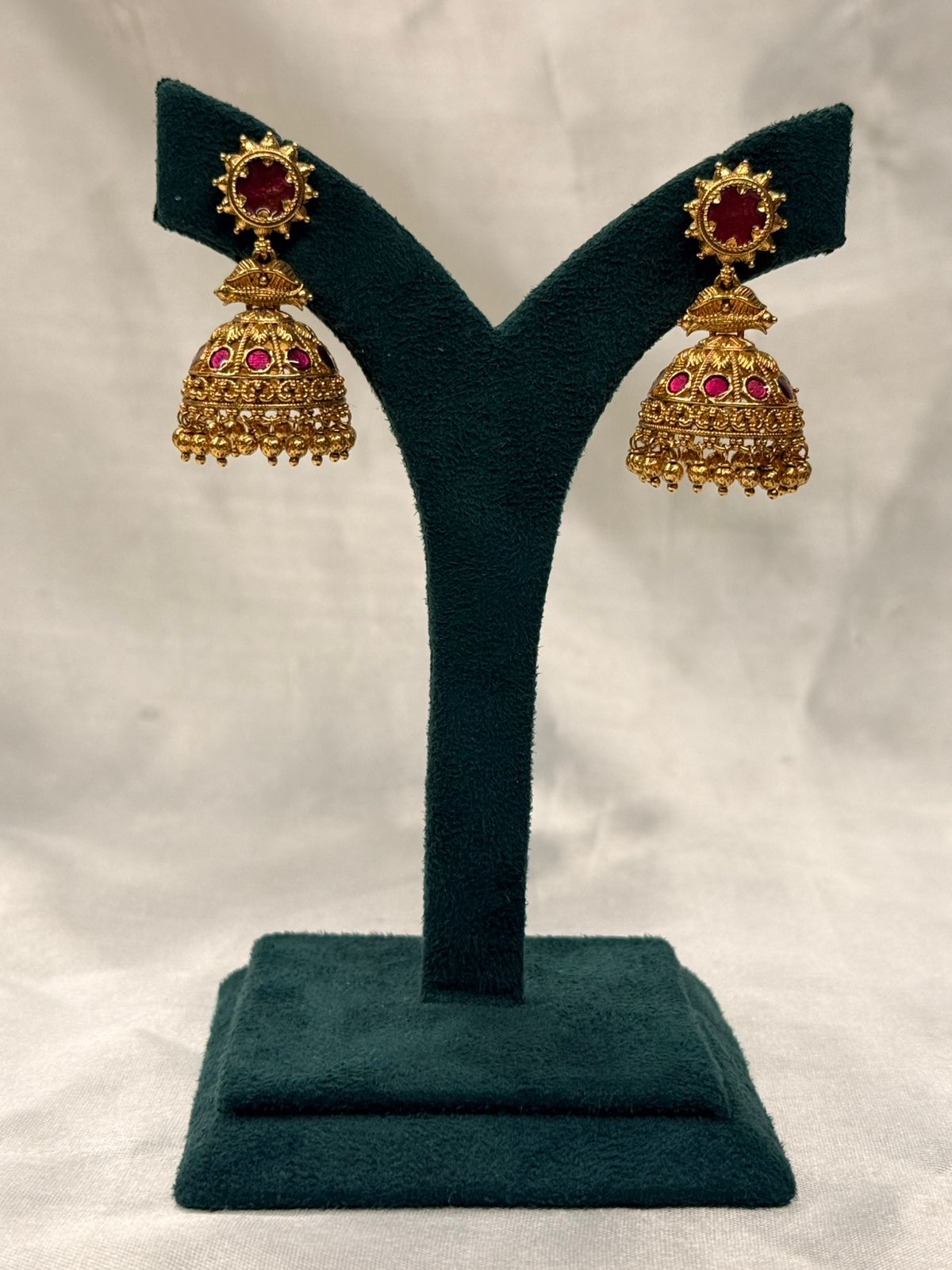 Antique Gold-Plated Sun-Motif Ruby Jhumka,llb746