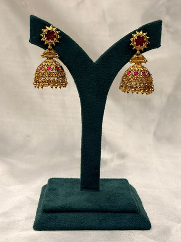 Antique Gold-Plated Sun-Motif Ruby Jhumka,llb746