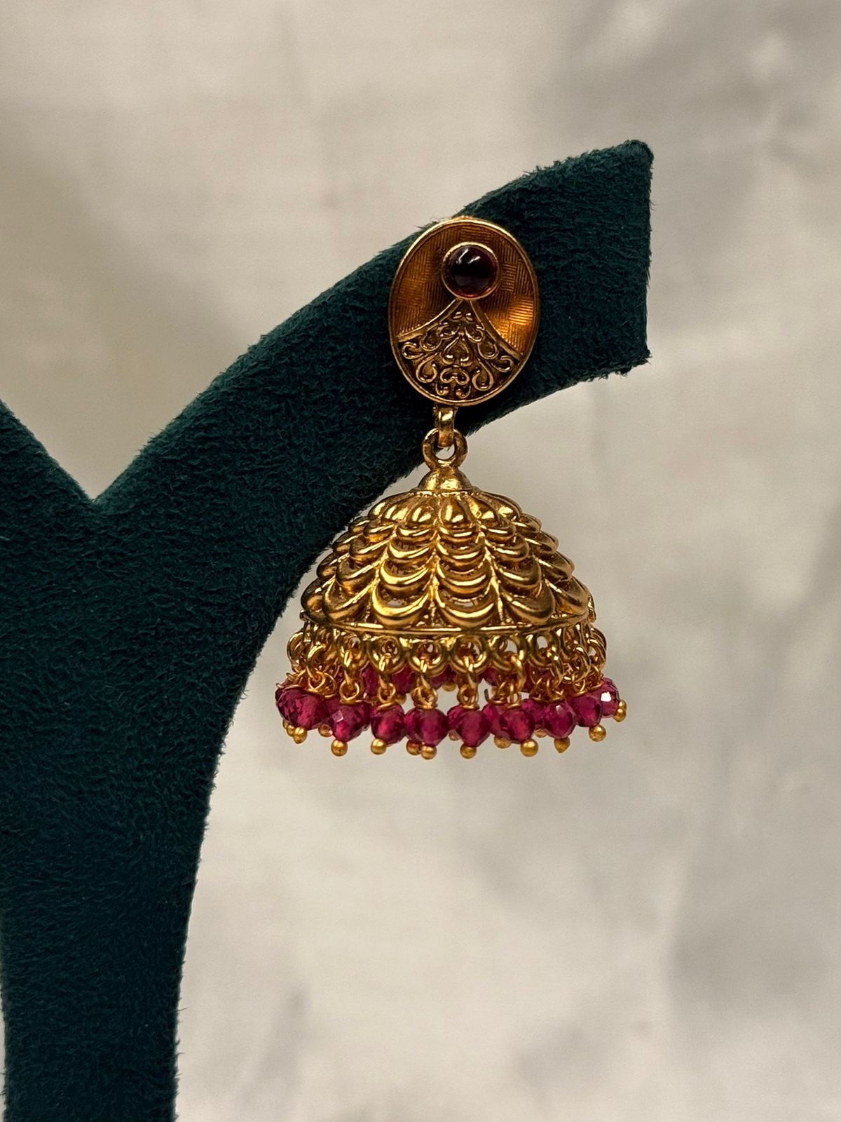 Antique Gold-Plated Emerald Green Floral Jhumka Earrings,llb737