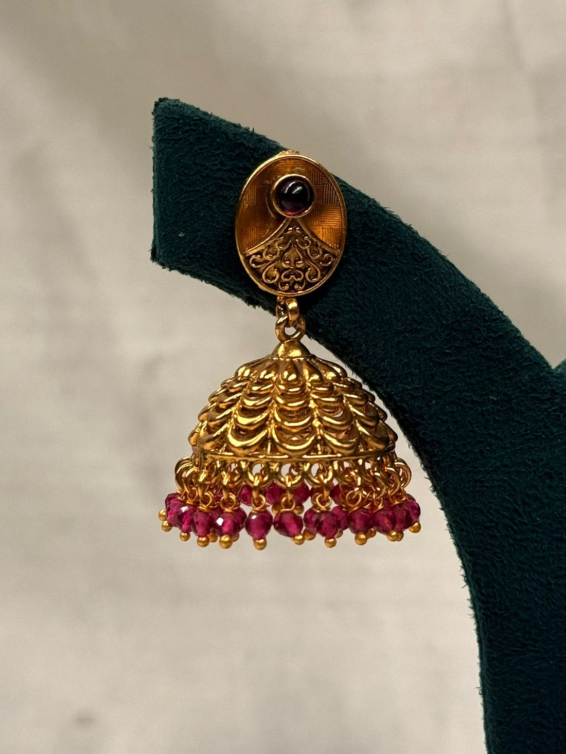 Antique Gold-Plated Emerald Green Floral Jhumka Earrings,llb737