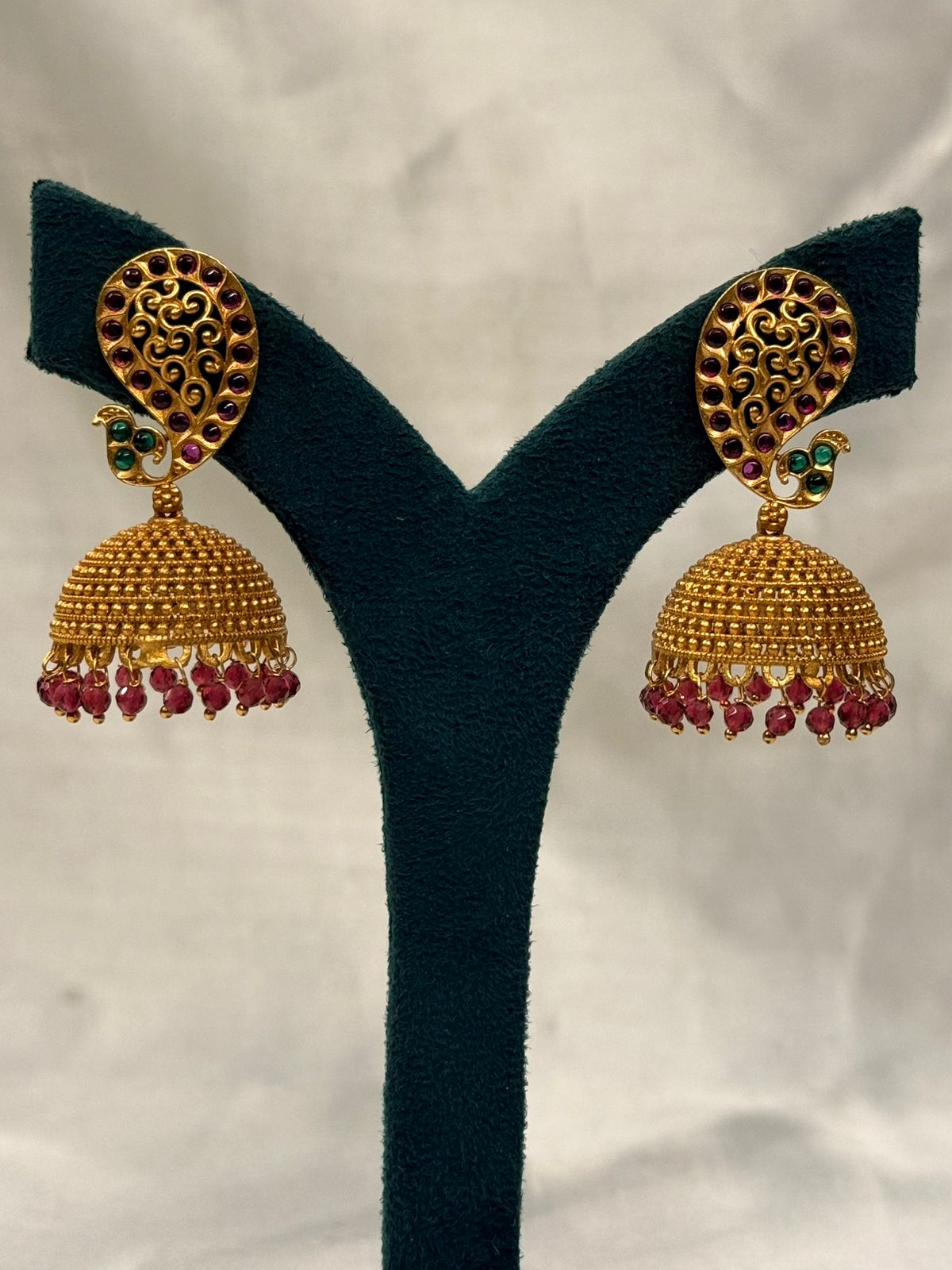 Antique Gold-Plated Filigree Jhumka Earrings with Pearls,llb748