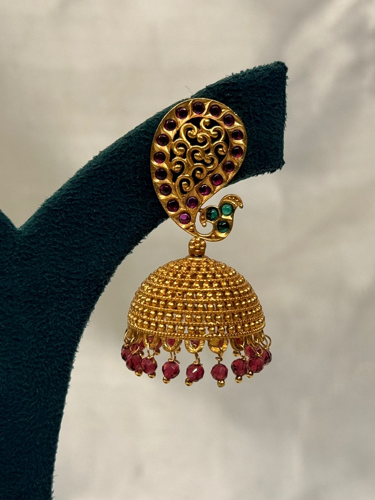 Antique Gold-Plated Filigree Jhumka Earrings with Pearls,llb748