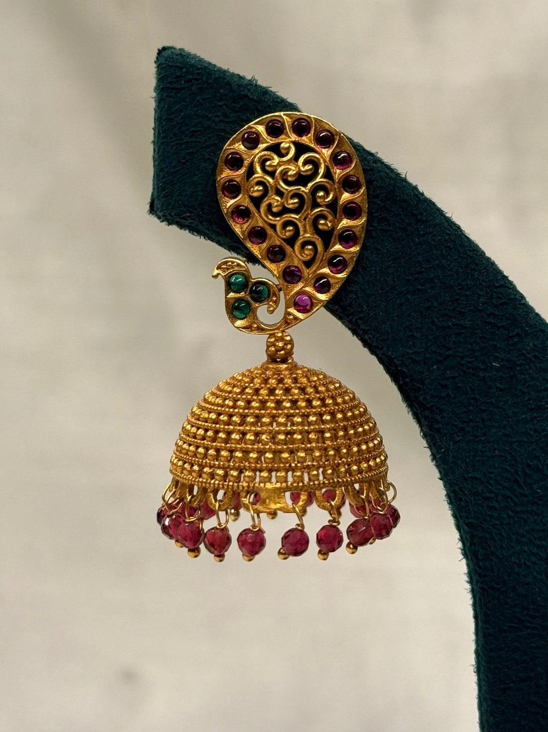 Antique Gold-Plated Filigree Jhumka Earrings with Pearls,llb748