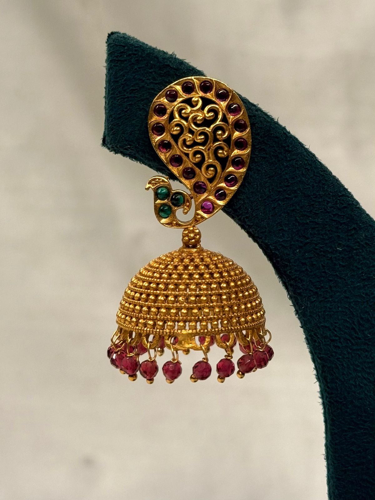 Antique Gold-Plated Filigree Jhumka Earrings with Pearls,llb748