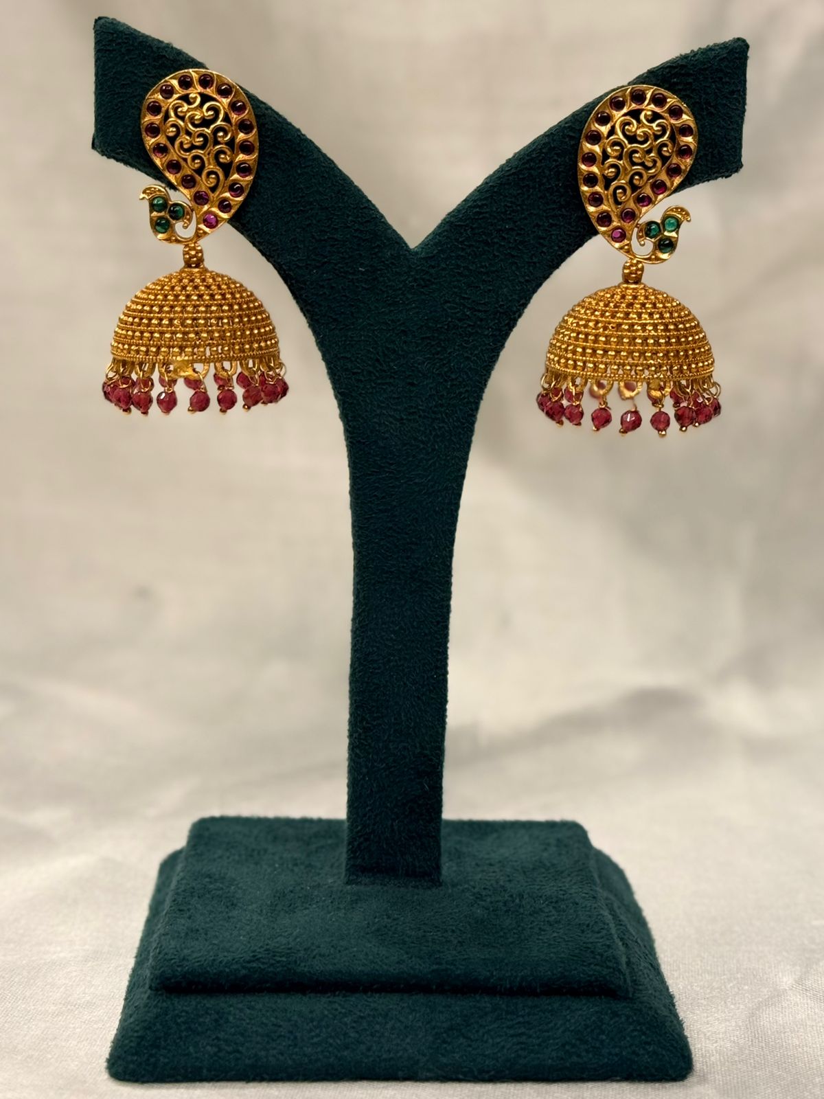 Antique Gold-Plated Filigree Jhumka Earrings with Pearls,llb748