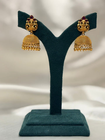Lakshmi Motif Antique Gold Jhumka Earrings,llb771