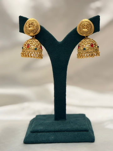 Temple-Inspired Antique Gold Jhumka Earrings,llb770