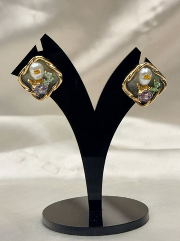 Vintage Floral Enamel Studs,llb0669