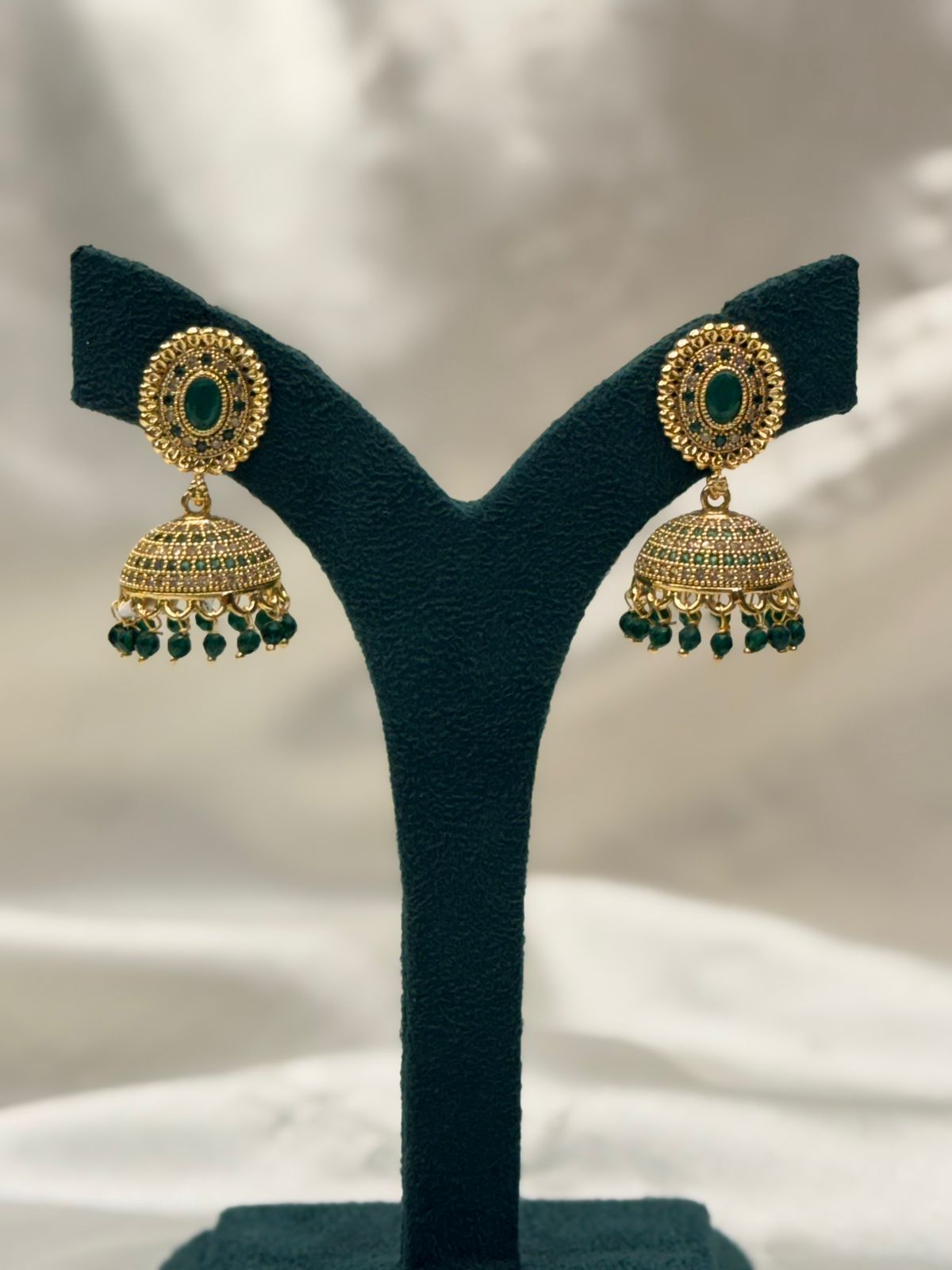 Emerald Radiance Gold Jhumka Earrings,llb772