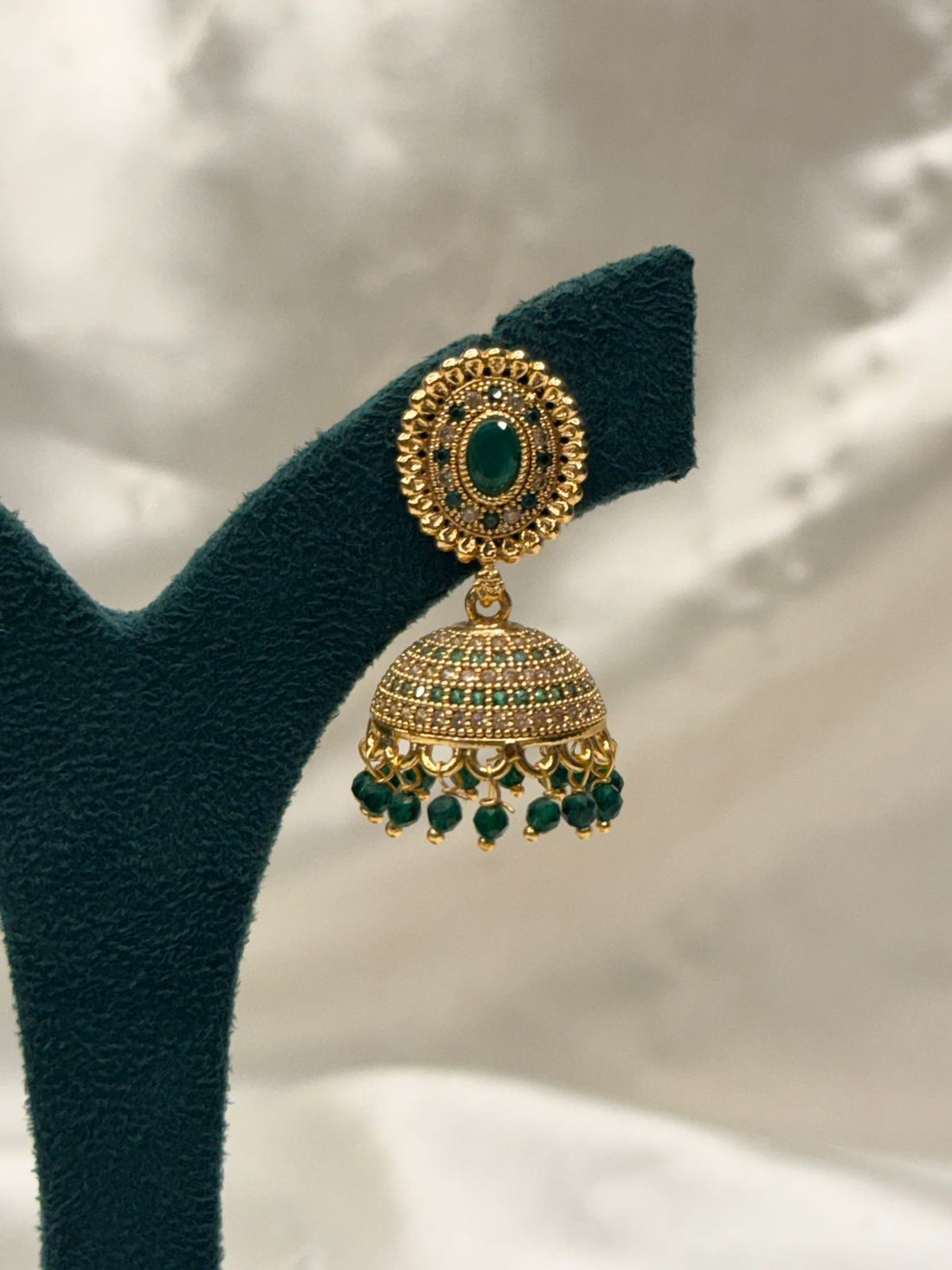 Emerald Radiance Gold Jhumka Earrings,llb772