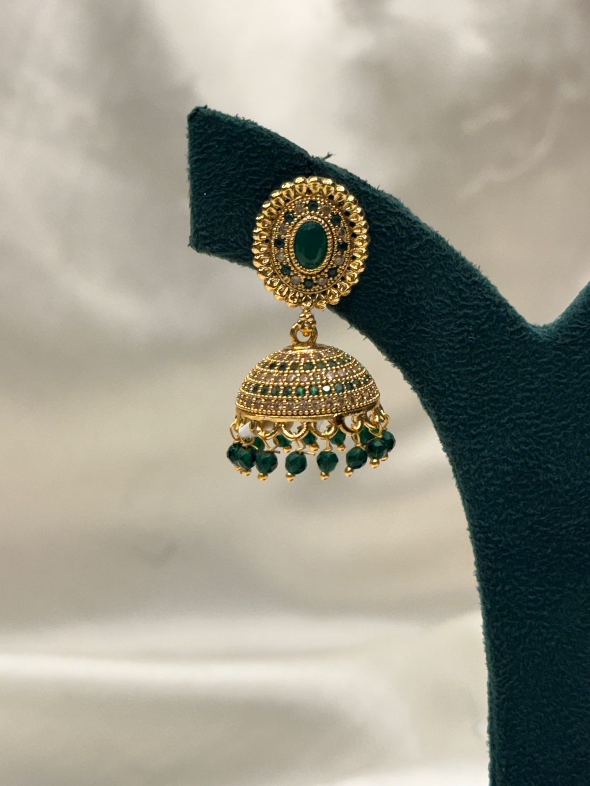 Emerald Radiance Gold Jhumka Earrings,llb772