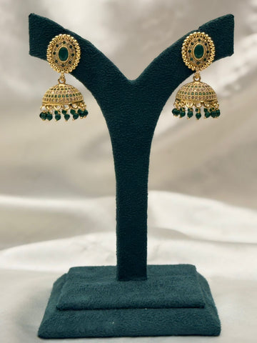 Emerald Radiance Gold Jhumka Earrings,llb772