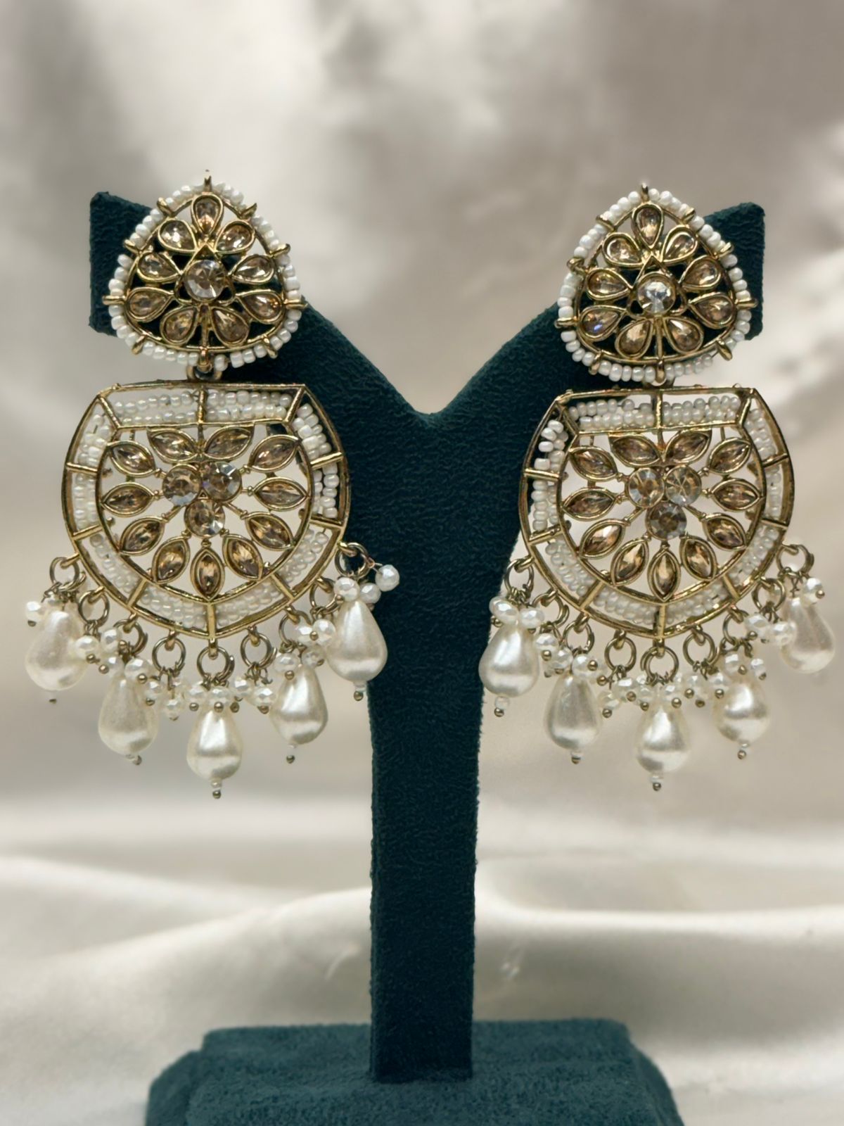 Ivory Pearl & Kundan Chandbali Earrings,llb763