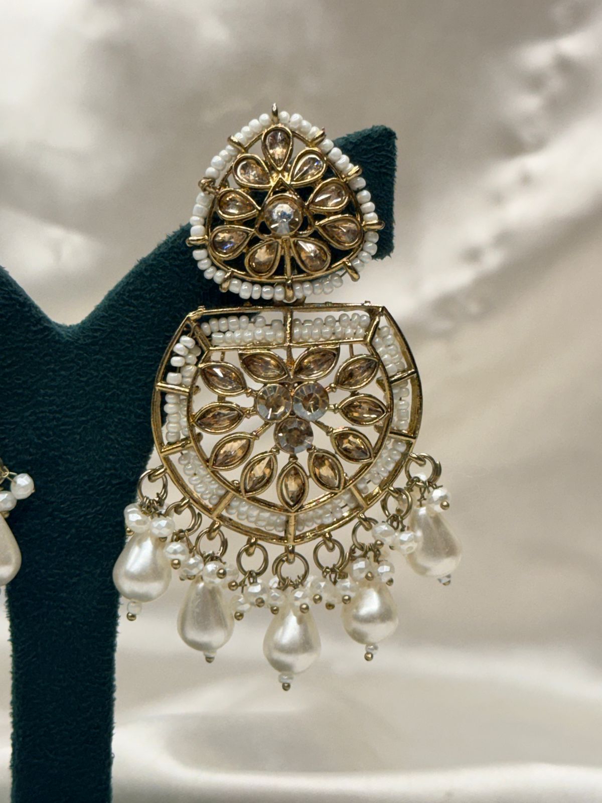 Ivory Pearl & Kundan Chandbali Earrings,llb763