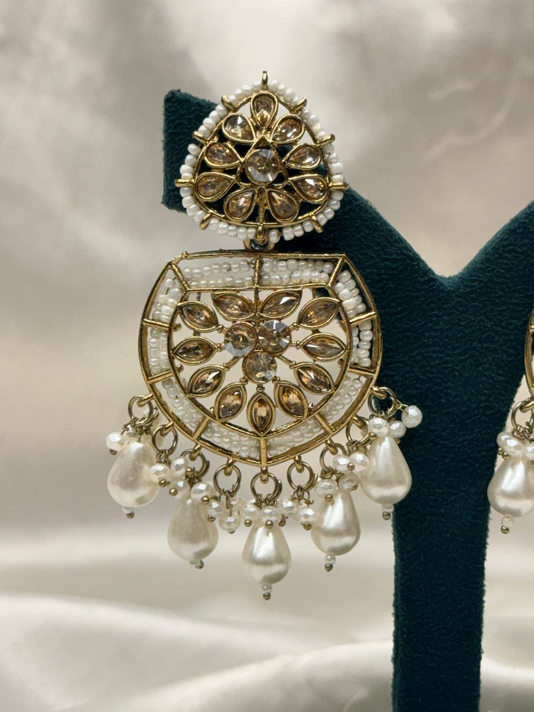 Ivory Pearl & Kundan Chandbali Earrings,llb763