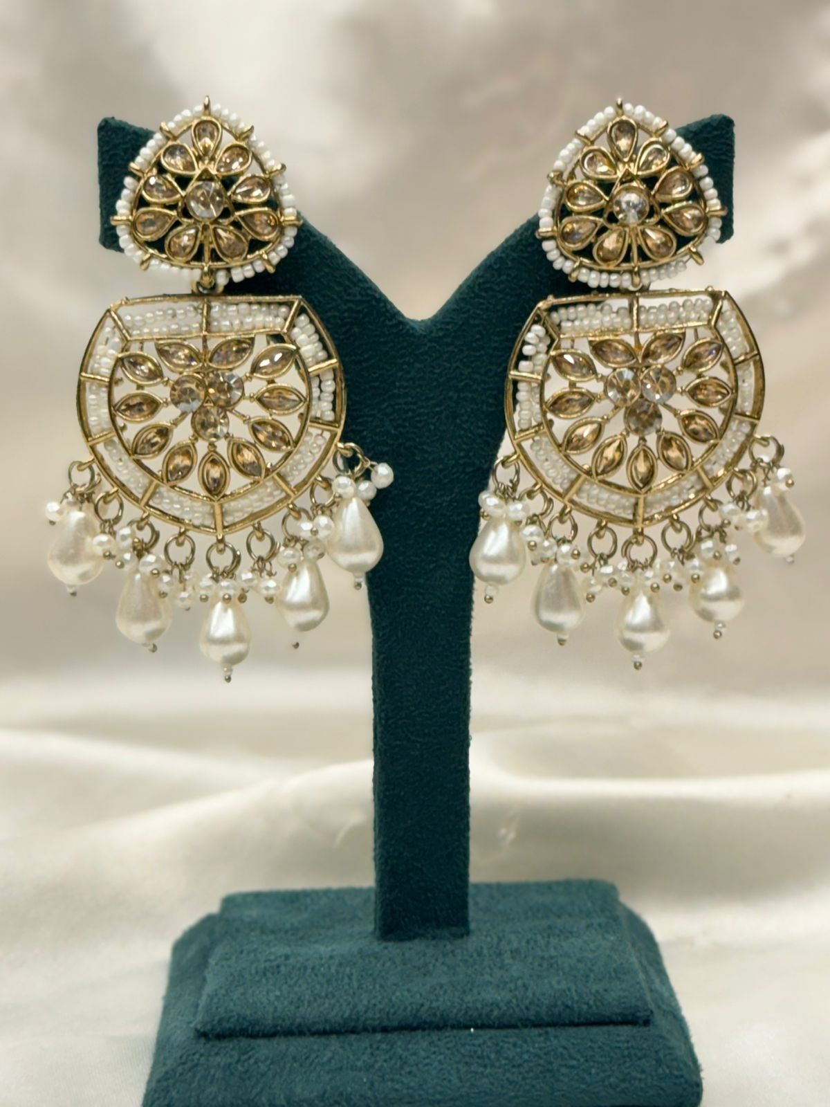 Ivory Pearl & Kundan Chandbali Earrings,llb763