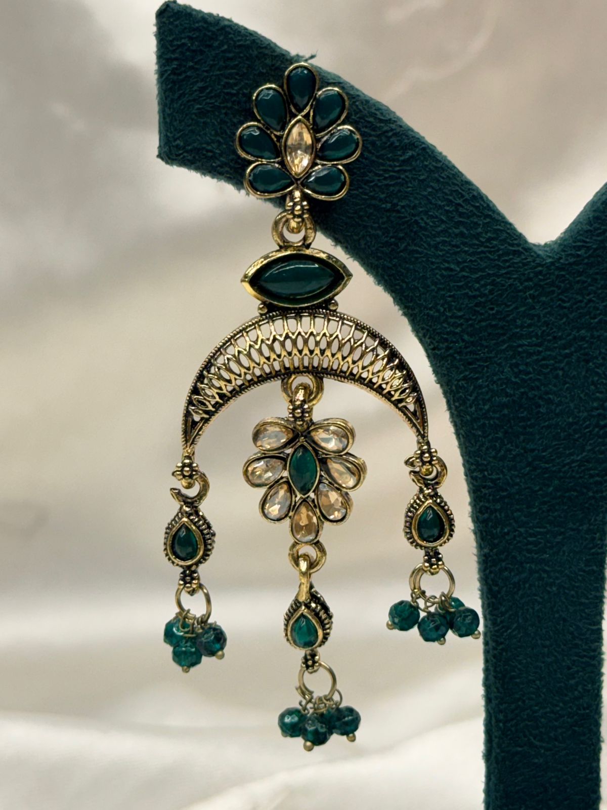 Green Stone Floral Chandbali Earring,llb764