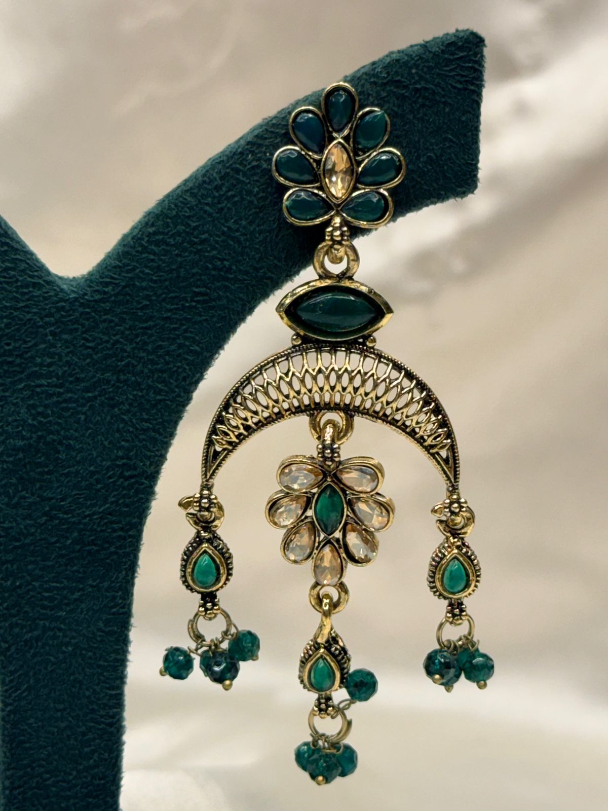 Green Stone Floral Chandbali Earring,llb764