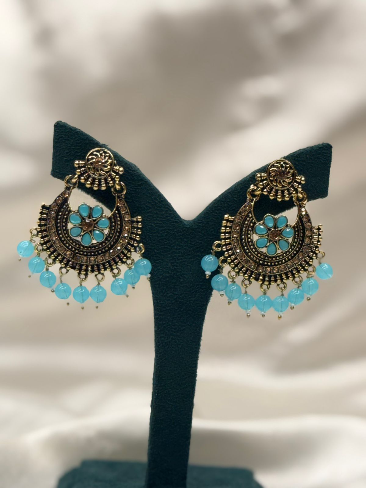 Antique Gold & Aqua Blue Drop Earrings,llb766