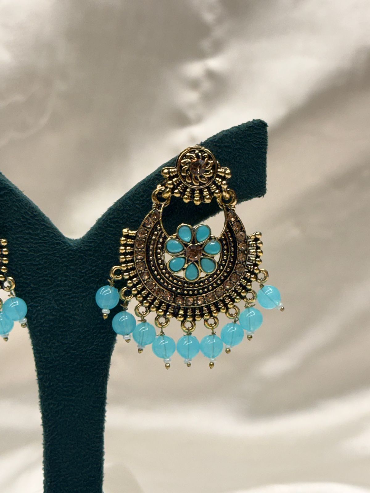 Antique Gold & Aqua Blue Drop Earrings,llb766