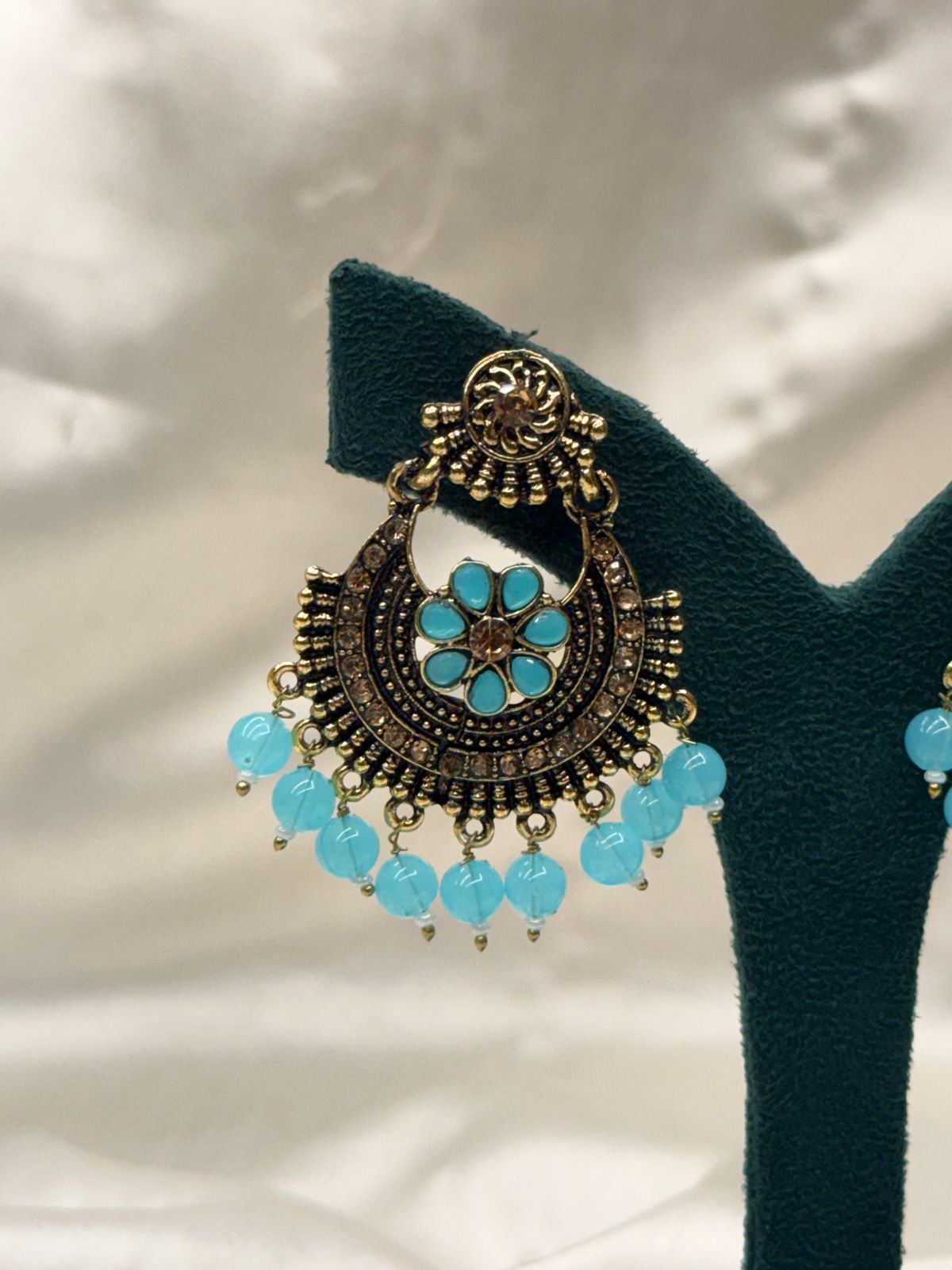 Antique Gold & Aqua Blue Drop Earrings,llb766
