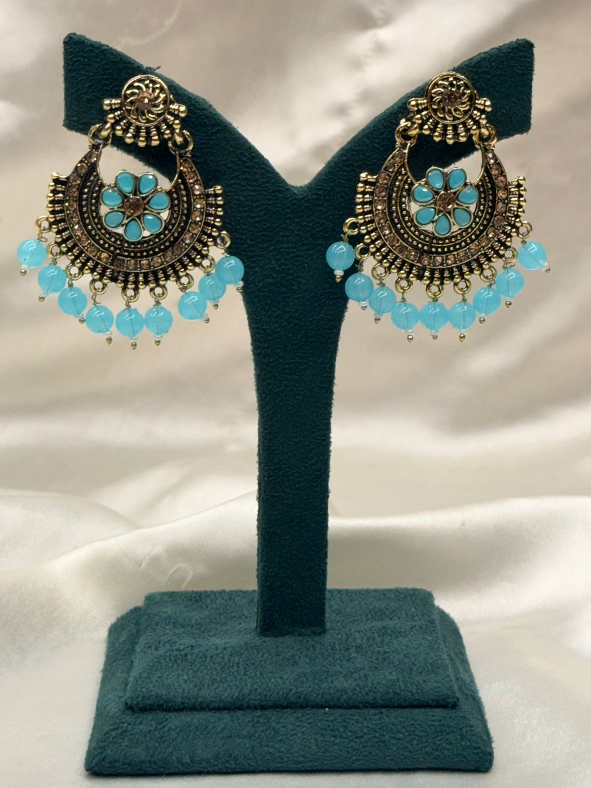Antique Gold & Aqua Blue Drop Earrings,llb766