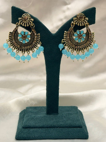 Antique Gold & Aqua Blue Drop Earrings,llb766