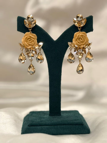 Peach Rose Statement Chandelier Earrings,llb806