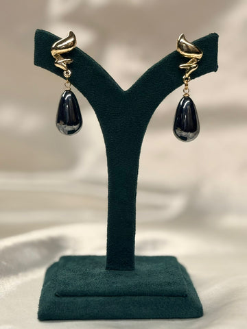 Elegant Gold & Black Teardrop Dangle Earrings,llb773